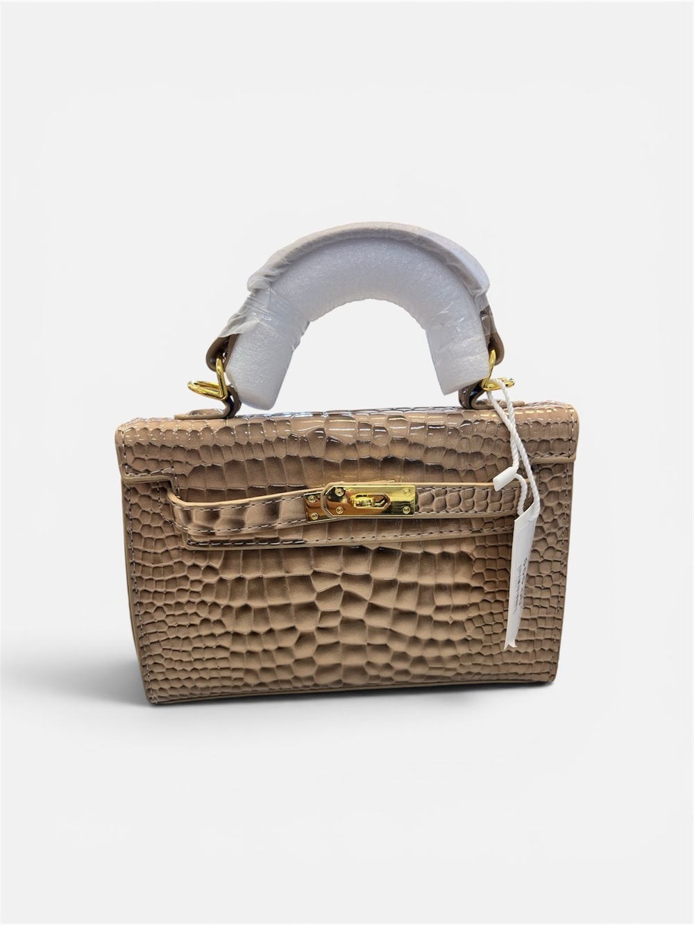 BRAND NEW❣️Structured Taupe Croc-Embossed Top-Handle Bag with Gold Hardware